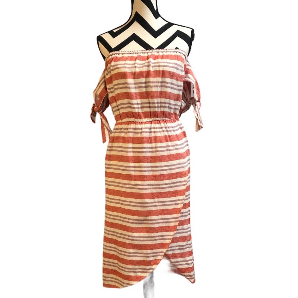 Lovers + Friends Boho Festival Mara Midi Off The Shoulder Berry Stripe Dress - Picture 2 of 12